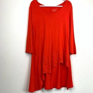Chico’s 2 size large red tunic top eyelet detail